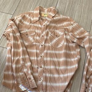 BDG Tan Plaid Casual Button Down Shirt